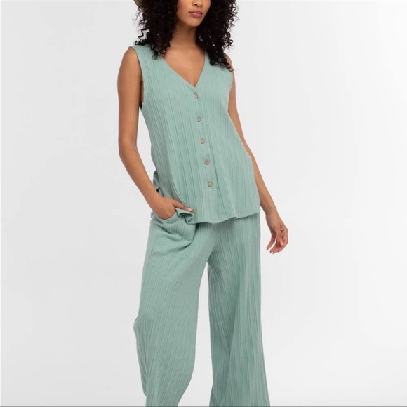 Free People Pants - Free People Dana April Mist Womens Top Pant Set Ribbed Midweight Sleeveless